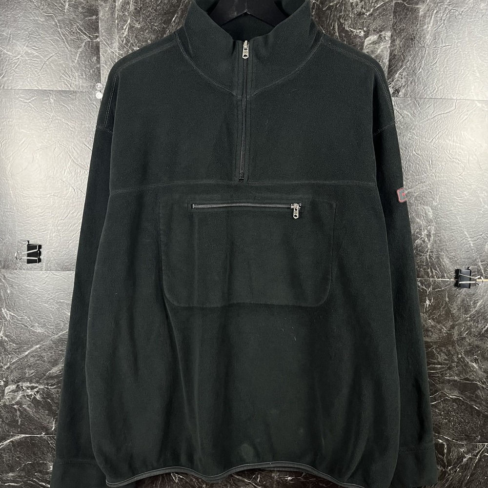 Polo Ralph Lauren Men's Black Vtg Sportsman Fleece Quarter Sweatshirt 2XL -Flaws
